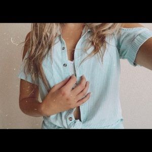 Lola. Cold shoulder striped shirt